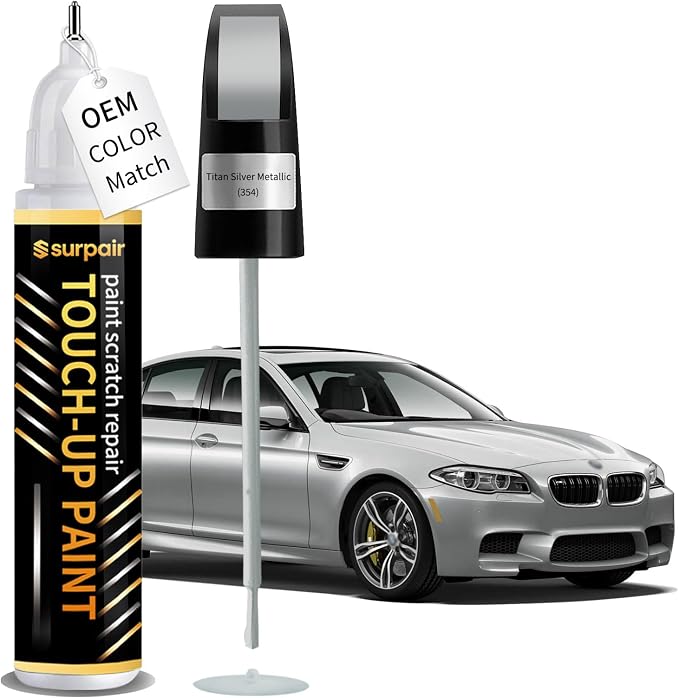 Titan Silver Metallic 354 Touch up Paint for BMW OEM Color Match Car Scratch Repair Kit for Nicks & Chips Scratches Quick & Easy Paint Fix 2-In-1 Car Scratch Remover Pen