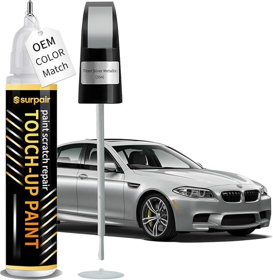 Titan Silver Metallic 354 Touch up Paint for BMW OEM Color Match Car Scratch Repair Kit for Nicks & Chips Scratches Quick & Easy Paint Fix 2-In-1 Car Scratch Remover Pen