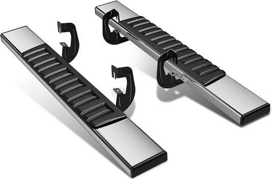 [Pair] 6.75 Inch Chrome Stainless Steel Running Boards Side Step Bars Compatible with 07-19 Silverado Sierra Regular Cab