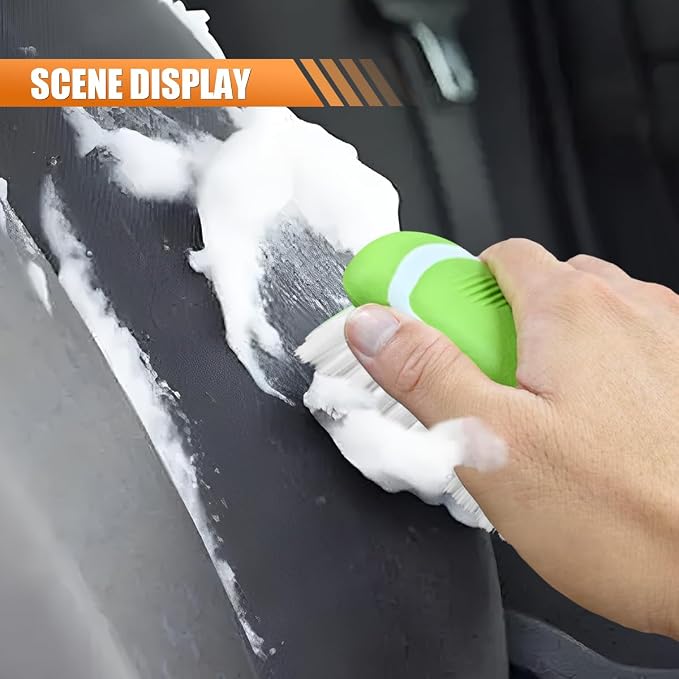 Car Carpet and Upholstery Cleaning Brush, Stiff Bristle Car Detailing Carpet Scrub Brush with Hanging Hole, Vehicle Interior Detailing Brushes for Floor Mats, Couch, Leather Seat (Green)