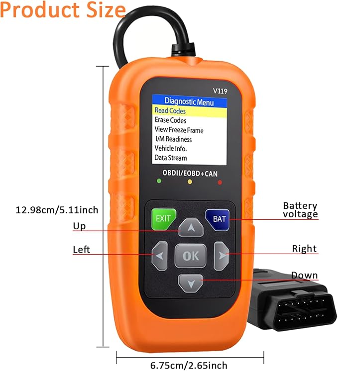 V119 OBD2 Scanner Code Reader, Check Engine Light Diagnostic Tool, Car Voltage Tester for Vehicles Since 1996