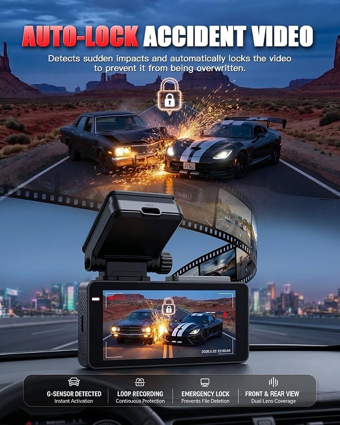 𝟒𝐊+𝟐.𝟓𝐊 Dash Cam Front and Rear, Free Card Included, 5.8GHz WiFi-25MB/s Fast Download, Dash Camera for Cars with WDR,F1.4 Large Aperture Super Night Vision,3.69-inch IPS LCD, 24H Parking Mode