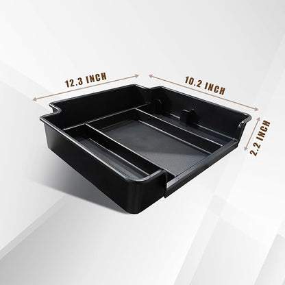 Muslogy for 2021-2026 Yukon Tahoe Suburban Center Console Tray Middle Organizer ABS Armrest Storage Box Compatible with GMC Yukon Tahoe Suburban 2021-2025 2026 Not for Sliding Console(Black)