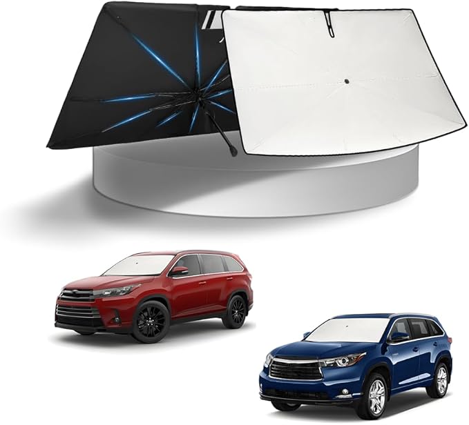 KUST Sun Shade Umbrella for Toyota Highlander 2014-2019 | Custom Fit Windshield Sunshade | Foldable Sunshade with Bendable Handle | Blocks Heat & UV Rays Keep Car Cool Sunshield