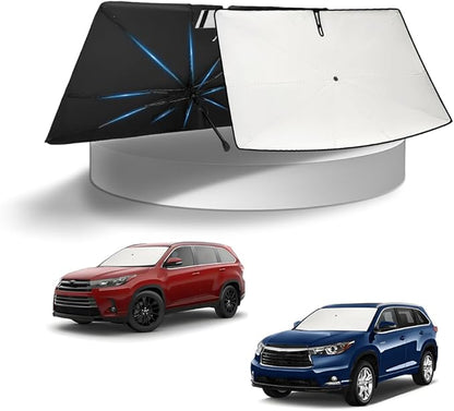KUST Sun Shade Umbrella for Toyota Highlander 2014-2019 | Custom Fit Windshield Sunshade | Foldable Sunshade with Bendable Handle | Blocks Heat & UV Rays Keep Car Cool Sunshield