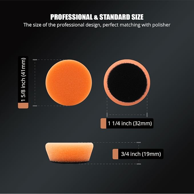 SPTA PRO Orange Heavy-Cut Mini Polishing Foam Pad, 10Pcs 1.3inch/32mm Sponge Polishing Buffing Pads, Car Foam Detail Polishing Pad Kit for Car Detail Polishing, Small Area Polishing -FF101-10