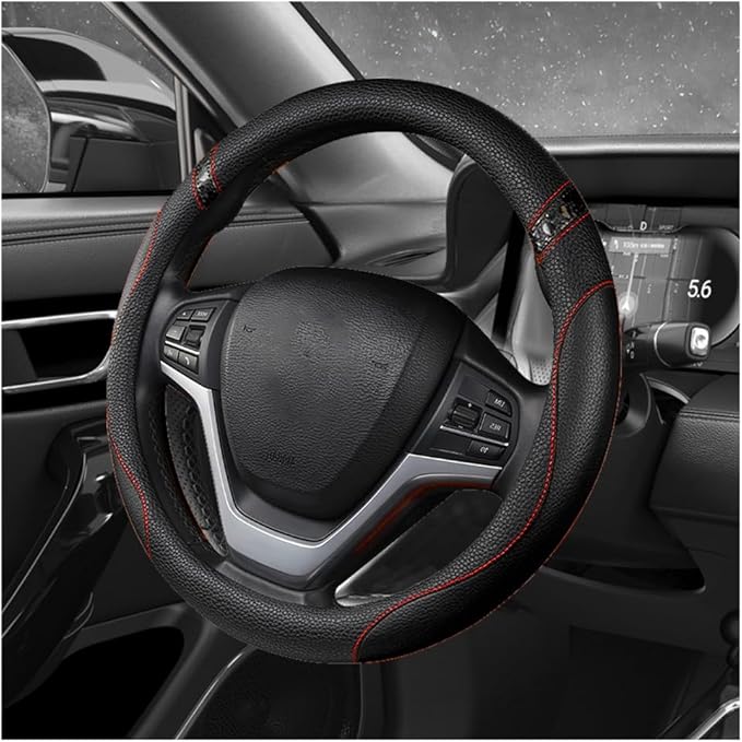 Car Steering Wheel Cover, 15 Inch Premium Leather Breathable Non-Slip Wheels Wrap, Universal Auto Comfortable Steering Wheel Protector for SUV Truck Van, Car Accessories (Black)