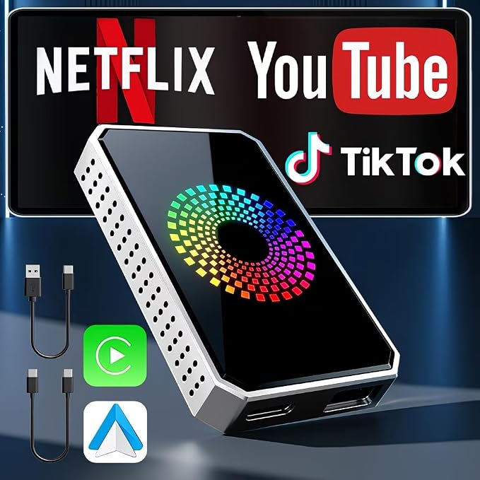 3-in-1 Wireless CarPlay & Android Auto Adapter Magic Video Box Stream Netflix YouTube TikTok with USB Drive Plug Play for Wired CarPlay Android Auto Cars