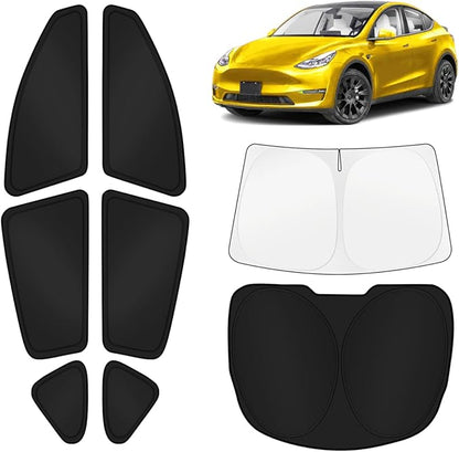 KUST Car Window Shades for Tesla Model Y Juniper 2025-2026 Windshield Sun Shade Side Window Cover UV Block Privacy Protection Accessories for Camping Blackout Rear Back Full Set 8PCS
