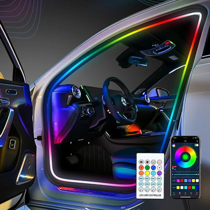 Car SUV Door Frame Ambient Light Lighting, Car Door Ambient Lights LED RGB, Automotive Auto Interior USB Neon Accent Lights Strip Accessories, App Remote Control Music Sync, Acrylic, 4 Pack*9.84ft