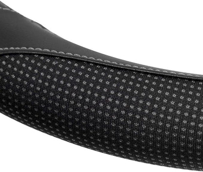 Motor Trend White Steering Wheel Cover - Dotted Comfort Polyester Grip on Stitched Synthetic Leather, White/Black