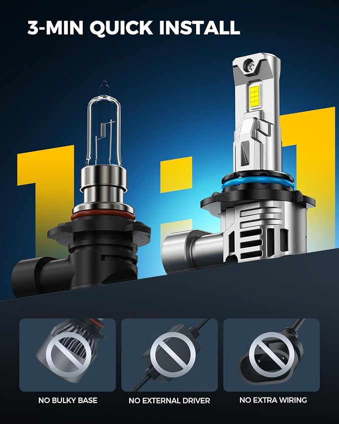 Marsauto M2P Series 9005 LED Bulbs, 1:1 Mini Size 9005/HB3 Light Bulbs, 50,000LM Ultra Bright 6500K Fog Light, No Adapter Required, Plug and Play Replacement, Pack of 2