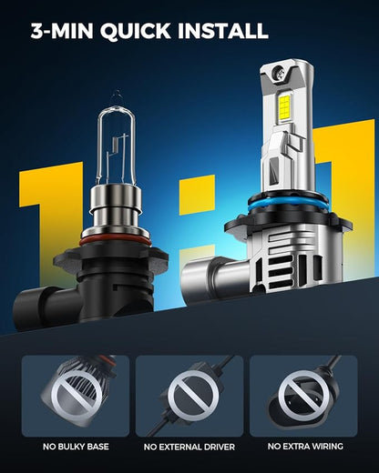 Marsauto M2P Series 9005 LED Bulbs, 1:1 Mini Size 9005/HB3 Light Bulbs, 50,000LM Ultra Bright 6500K Fog Light, No Adapter Required, Plug and Play Replacement, Pack of 2