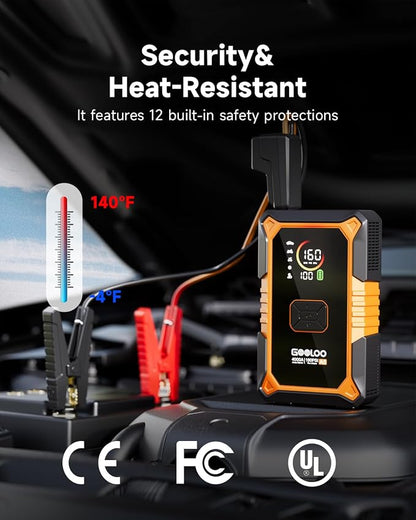 GOOLOO A5 Car Jump Starter with Air Compressor, 4000A Portable Car Jump Starter (All Gas/10.0L Diesel) with 160PSI Auto-Off Tire Inflator, 45W PD Fast Charging,12V Battery Jumper Starter Portable