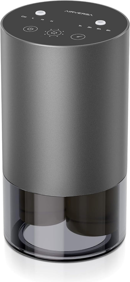 Airversa Dual-Nozzle Waterless Essential Oil Diffuser for Home Rechargeable Scent Diffusers with 5 Timer Settings, 4 Mist Levels with Vehicle Mode for Car Room Studio Office, Iron Grey Metal