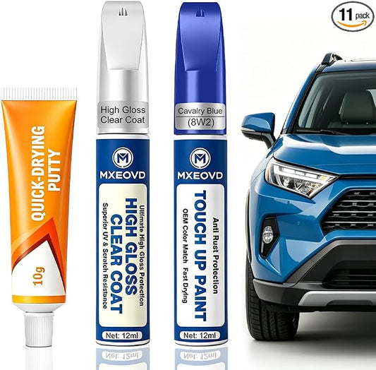 Cavalry Blue(8W2) Touch Up Paint Compatible with Toyota, All in One Car Scratch Repair Kit with Primer Putty & Clear Coat, Complete Sanding Tools Set for Scratches Chips Nicks