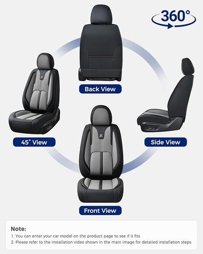 Huidasource Car Seat Covers Front Seats Luxury Nappa Leather, Front Seat Covers with Airbag, Front Storage Pocket, Lumbar Support, Cooling＆Heating, Universal Fit for Most Cars SUV Trucks, Black&Gray