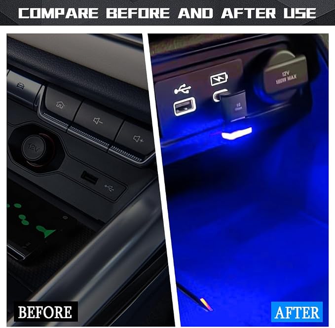 deemars 2PCS USB LED Car Interior Atmosphere Lamp, Car Night Lights, Mini USB LED Decoration Light Ambient Interior Light, Car Accessories Plug-in Interface Ambient Lighting Kit for Most Cars