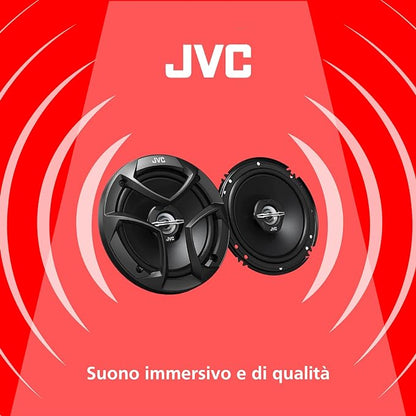 JVC CS-J620 300W 6.5" CS Series 2-Way Coaxial Car Speakers, Set of 2, 6.5" Mica Cone Woofer & 1" PEI Tweeter, Hybrid Surround, Easy Installation