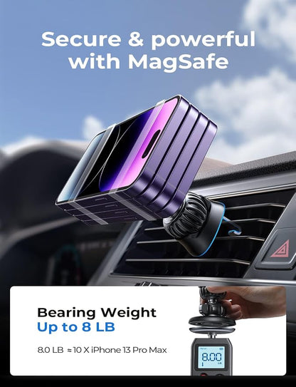 LISEN for MagSafe Car Mount [Strong Magnets] Magnetic Phone Holder for Car Hands Free Cell Phone Mount Cradle Vent & Dashboard Car Accessories for Women Men fit iPhone 17 16 15 14 13 12, Black | 2-in-1 Vent & Dashboard Car Phone Mount 22*N55 Strong Mag...