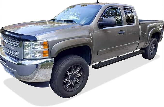 APS (Stainless Steel Black 6 inches Wheel to Wheel) Running Boards Nerf Bars Steps Compatible with Chevy Silverado GMC Sierra 1500 2500 1999-2013 Double Cab 6.5ft Bed & 2500HD 3500 2001-2014