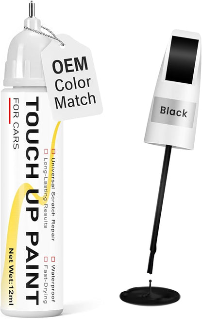 Gloss Black Touch Up Paint for cars, 2-in-1 Brush & Tip, 0.4 fl oz - Universal Car Scratch Repair Pen for Scratches & Scuffs, OEM Color Match, Quick-Dry & Long-Lasting