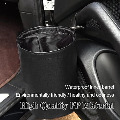 Collapsible PU Leather Car Trash Can, Waterproof Pop-Up Car Garbage Bin, Portable Multipurpose Auto Trash Container for Car Interior Accessories (Black)