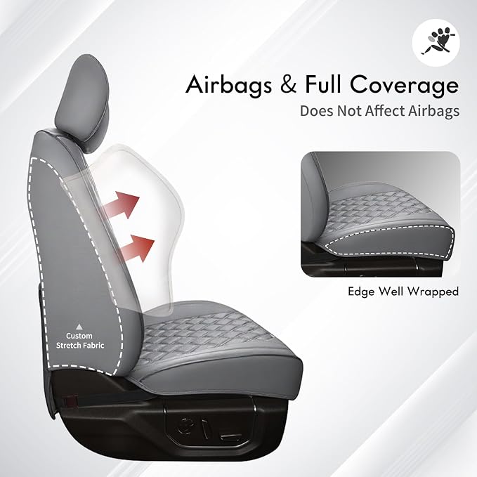 Huidasource Ford Gray Seat Covers, Car Seat Cushion Cover Fit for 2015-2025 Ford F150 SuperCrew & 2017-2025 F250 F350 F450 Super Duty Crew Cab XL XLT Lariat King Ranch Platinum (Full Set/Gray)