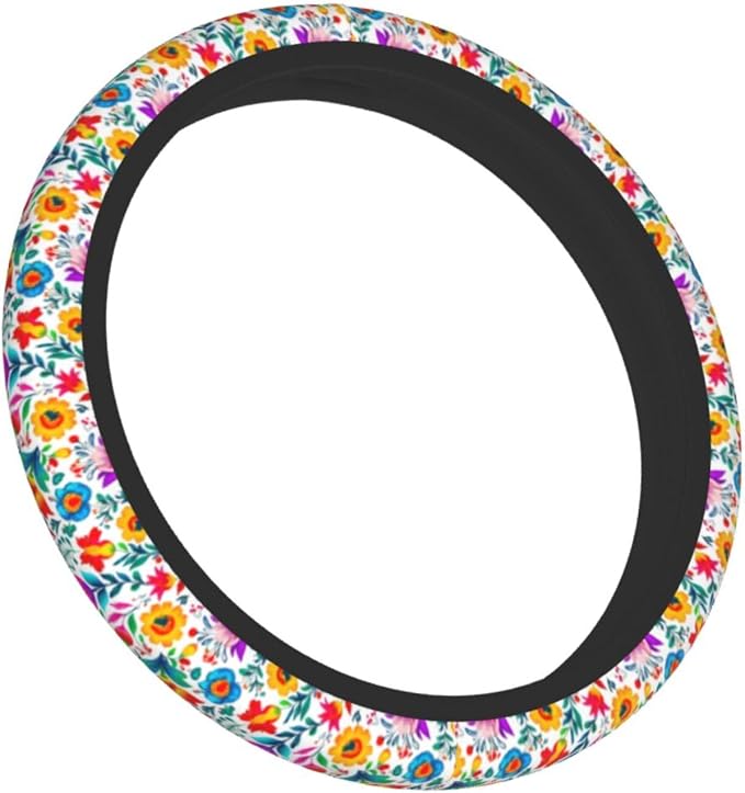 Mexican Floral Steering Wheel Covers Non Slip Neoprene Universal 15 Inch Steering Wheel Protector Car Cover for Men Women