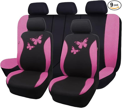 Flying Banner Butterfly car seat Covers ful Set Fashion Universal Lady Woman Female Rear Bench Split Colorized (Full Set, Pink)