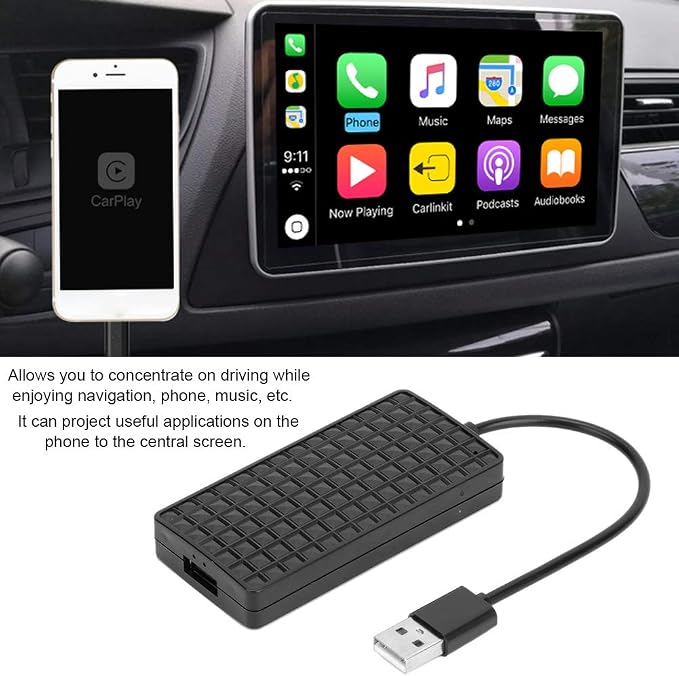 USB Dongle Adapter Carplay Mobile Phone Navigation to Car Screen for Android for iOS (Black)