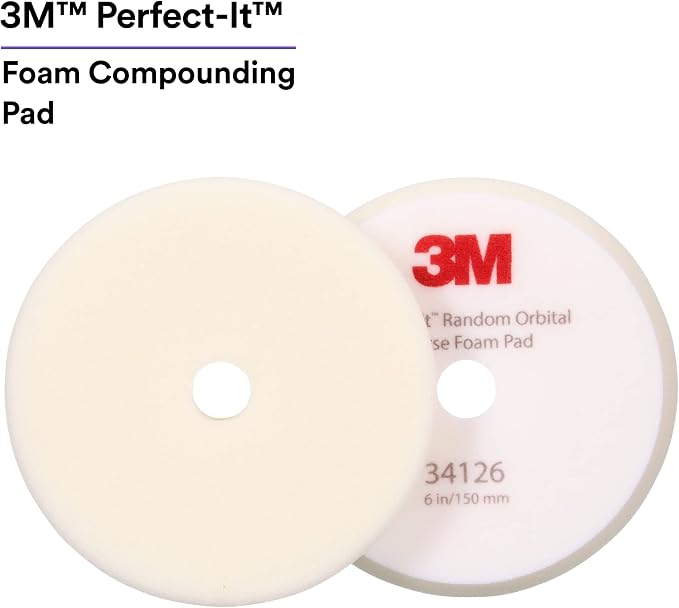 3M Perfect-It Random Orbital Foam Compounding Pad, 6"/150 mm, White, 34126, for Automotive Compounding and Polishing