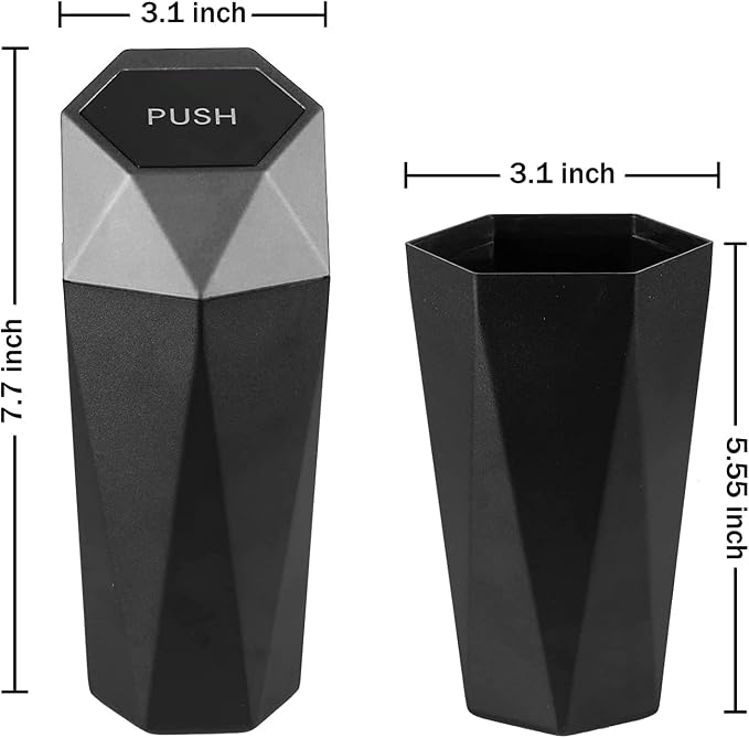 JUSTTOP Car Trash Can with Lid, Easy to Clean, Diamond Design Small Automatic Portable Trash Can, Used in Car Home Office Interior Accessories, 2PCS(Silver)