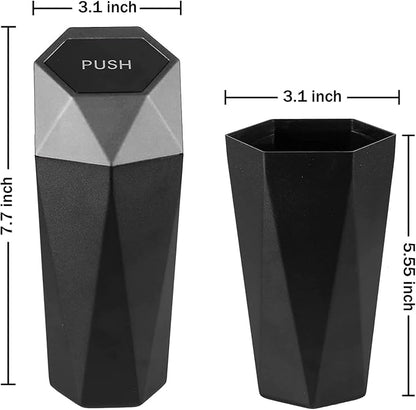 JUSTTOP Car Trash Can with Lid, Easy to Clean, Diamond Design Small Automatic Portable Trash Can, Used in Car Home Office Interior Accessories, 2PCS(Silver)