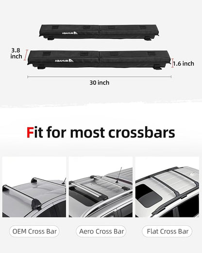 Abahub Soft Roof Rack Pads with 2 Tie Down Straps, 2 Tie Down Ropes, 2 Hood Loops and Storage Bag, for Surfboard, Kayak, Canoe, Heavy Duty Universal Car Roof Racks System Black 30 Inch