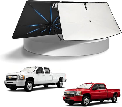 KUST Sun Shade Umbrella for 2014-2018 Chevy Chevrolet Silverado/GMC Sierra 1500 2500HD 3500HD | Custom Fit Windshield Sunshade | Foldable Sunshade with Bendable Handle | Blocks Heat & UV Rays