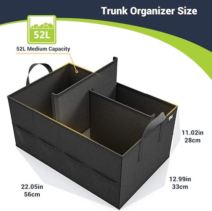 MIU COLOR Trunk Organizer for Car, Car Organizer, 8 Mesh Pockets Trunk Organizer for SUV, Non-Slip Bottom, Storage Organizer for Sedans, Van, Jeep, Grocery, 2 Compartments, Black 22"x13"x11"