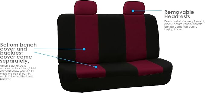 FH Group Flat Cloth Seat Covers Front Seat and Solid Rear Bench Full Set with Gift - Universal Fit for Cars, Trucks & SUVs (Burgundy)