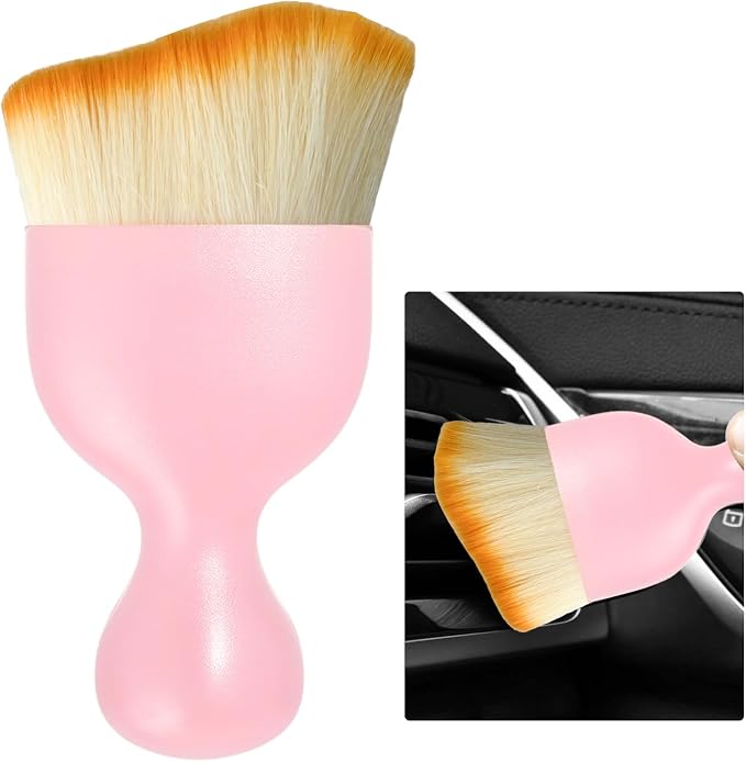 Ziciner Car Detailing Brush, Curved Soft Bristles Auto Removal Dust Collectors, Universal Vehicle Dashboard, Air Conditioner Vents etc Interior Cleaning Tool Accessories (Pink)