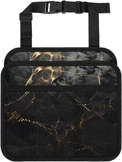 Car Backseat Organizer, PU Leather Back of Seat Cars Hanging Organizer with Pockets Leakproof Car Garbage Bag Hanging Cars Seat Storage Box Travel Accessories Foldable (Marble Black)