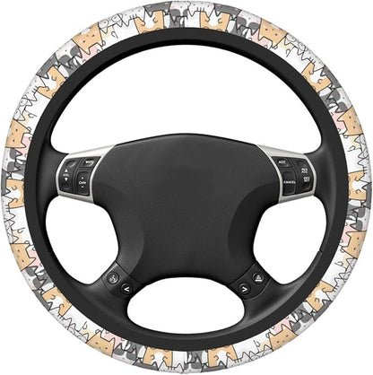 Cute Cat Steering Wheel Cover for Women, Universal Auto Steering Wheel 14-15 Inch Car Interior Accessories with 2PCS Car Coasters, Suitable for Men and Women