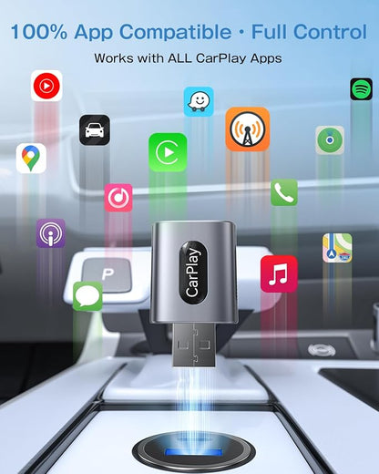 Wireless CarPlay Adapter for iPhone, 3X Faster Auto-Connect, No Lag, Plug & Play with Bluetooth 4 & WiFi 6, Mini Dongle, Includes USB & USB-C Extension Cable, Stable Wireless Conversion