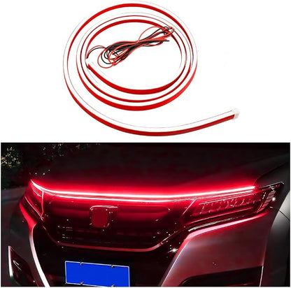 Car Hood Light Strip, 59 Inch Silicone Flexible Daytime Vehicle LED Running Lighting with Dynamic Scan Start Up Effect, Waterproof Auto Exterior Lamp Accessories, Universal Fit (Red)
