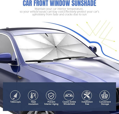 [2026 Upgraded] Sedan SUV Car Sun Shade for Windshield UV Rays and Heat Sun Visor Protector, Foldable Windshield Sun Shade Umbrella,Keep Car Cool,Easy to Use/Store,57''x 30''