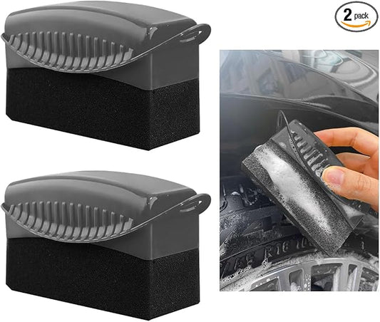 Yourkar 2 PCS Tire Shine Applicator, Flat Dressing Waxing Sponge Pads With Lid Cover, Reusable Polishing Cleaning Foam Applicators With Rectangular Box, Car Accessories (Gray)