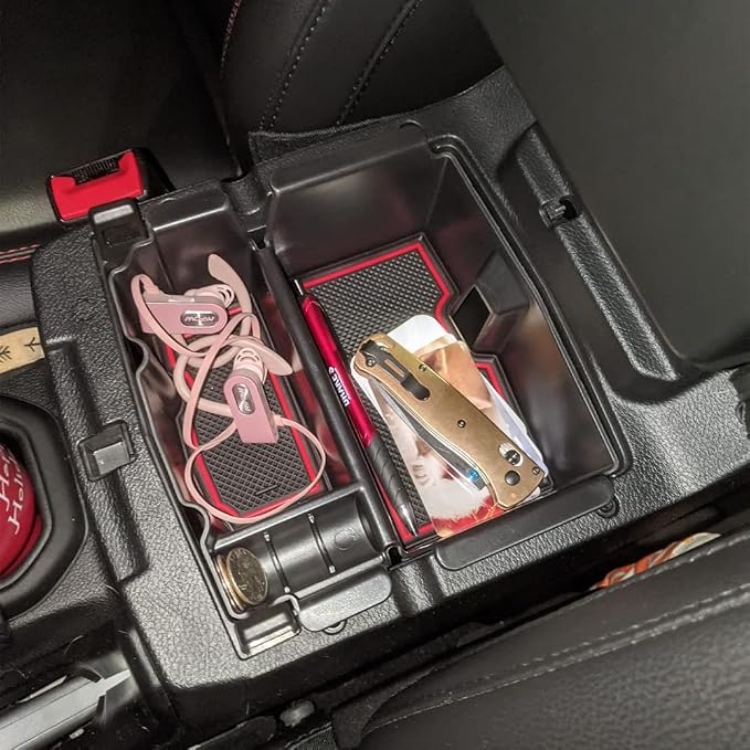 EDBETOS Center Console Organizer Tray Compatible with Jeep Wrangler JL/JLU 2018-2023 2024 2025 2026 and Gladiator JT Truck 2020-2026 Insert Accessories - Won't Covers The Light Inside (Red Trim)