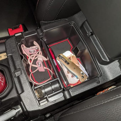 EDBETOS Center Console Organizer Tray Compatible with Jeep Wrangler JL/JLU 2018-2023 2024 2025 2026 and Gladiator JT Truck 2020-2026 Insert Accessories - Won't Covers The Light Inside (Red Trim)