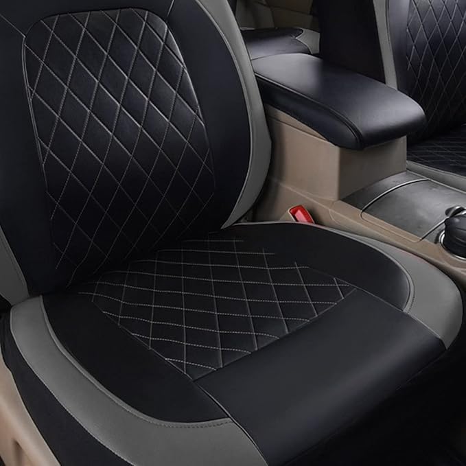 Universal Deluxe Pu Luxury Vinyl Faux Leather Car Seat Covers Full Set, Airbag Compatible, Breathable, Fit for Most Sedans, Vans, SUVs (Black and Gray)