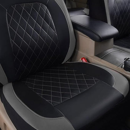 Universal Deluxe Pu Luxury Vinyl Faux Leather Car Seat Covers Full Set, Airbag Compatible, Breathable, Fit for Most Sedans, Vans, SUVs (Black and Gray)