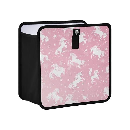 Car Trash Can Organizer Bin with Adjustable Strap for Back Front Seat Console Waterproof Leakproof Collapsible Portable 11 Inch Pink Unicorns Silhouette and Stars